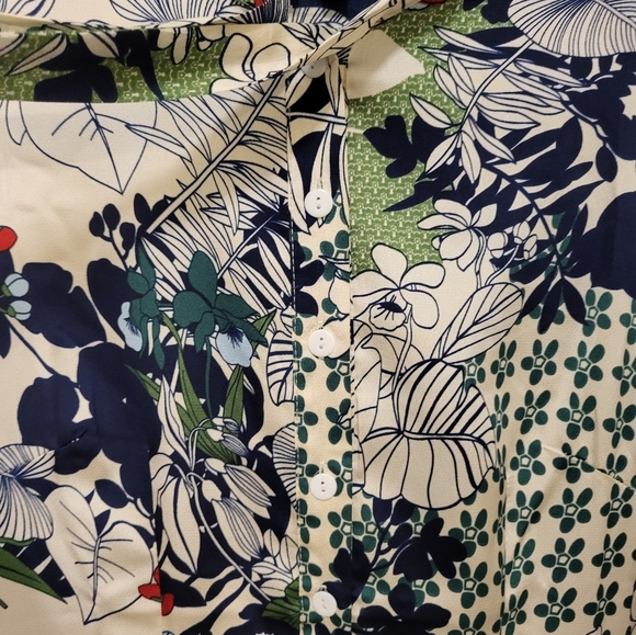 Dalia Macphee Tie Neck Printed Midi Dress Size Medium - Picture 9 of 16